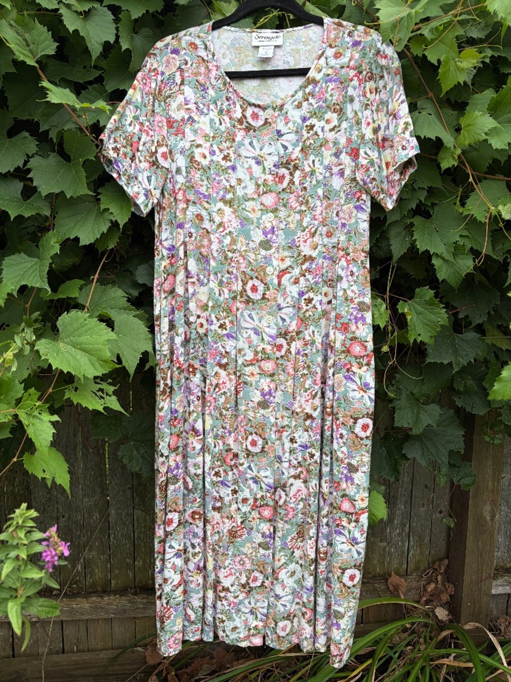 Long Floral SERENGETI Full Button Front Shirt Dress w/ Pockets M